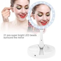 Gương trang điểm để bàn gấp gọn có đèn led xoay