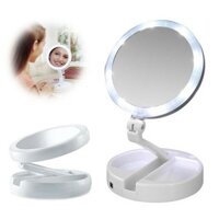 Gương trang điểm để bàn phấn có đèn led sạc 2 mặt xoay 360 độ mini gấp gọn