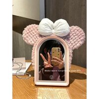 Gương trang điểm dễ thương có đèn LED cho bé gái, ký túc xá sinh viên, sử dụng tại nhà di động, gương trang điểm đứng vững