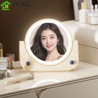 Gương trang điểm FUNG có đèn, Gương trang điểm LED treo tường 3 màu, Đứng miễn phí bền 135°Bàn gương để bàn có đèn xoay có thể gập lại