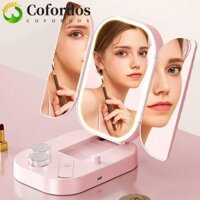 Gương trang điểm gấp ba lần COFORDOS, Gương trang điểm chiếu sáng 3 màu phóng đại 1x / 2x / 3x có đèn LED, Đế lưu trữ Gương mỹ phẩm di động có thể điều chỉnh độ sáng