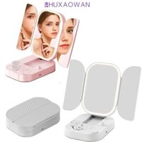 Gương trang điểm gấp ba lần ZHUXAOWAN, Gương trang điểm phóng đại 1x / 2x / 3x có đèn LED, Công tắc núm chiếu sáng 3 màu Gương mỹ phẩm di động