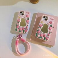 Gương trang điểm hoa tulip phong cách Ins, phù hợp cho ốp lưng iPhone 15, Apple 14 Pro/13 Pro Max/12 cho phụ nữ EXDJ
