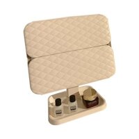 Gương trang điểm LED hai cửa Shell có đèn và hộp lưu trữ, gương gập để bàn tích hợp có thể điều chỉnh cho sinh viên QHTX