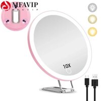 Gương trang điểm LED MFAVIP, 360° Gương phóng đại có thể gập lại có thể điều chỉnh có đèn, Cốc hút ánh sáng 3 màu tiện lợi 5 / 10 / 20 / 30x Kính lúp có đèn nam