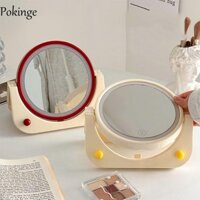 Gương trang điểm LED POKINGE, Gương trang điểm đứng miễn phí treo tường có đèn, Có thể điều chỉnh độ sáng tạo 135°Bàn gương để bàn có đèn độ phân giải cao xoay
