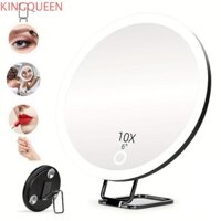 Gương trang điểm LED KINGQUEEN, 360° Gương phóng đại cốc hút có thể điều chỉnh có đèn, treo tường 5 / 10 / 20 / 30x Kính lúp chiếu sáng 3 màu dành cho nữ