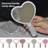 Gương trang điểm LYMEDIA, Gương cầm tay mỹ phẩm Bling sáng bóng bằng kim cương giả, Hình trái tim vuông tròn di động có tay cầm Gương cầm tay