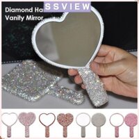 Gương trang điểm STILLSAVIEW, có tay cầm Gương cầm tay mỹ phẩm Bling sáng bóng, Gương cầm tay hình trái tim vuông hình trái tim kim cương giả