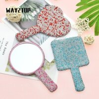 Gương trang điểm WAY2TOP, Hình trái tim vuông tròn có tay cầm Gương cầm tay mỹ phẩm, Gương cầm tay Bling sáng bóng bằng kim cương giả dễ thương