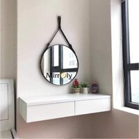 Gương Treo Tường - Gương Tròn Dây Da Simili Cao Cấp MIRROLY [ĐÓNG HỘP - FULL PHỤ KIỆN]