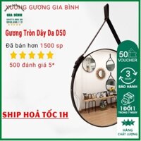 Gương treo tường tròn dây da Simili cao cấp 3 màu đen nâu bò khích thước D40 D50 D60 cho nhà tắm trang điểm phòng ngủ