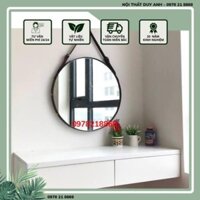 Gương tròn dây da treo tường hiện đại