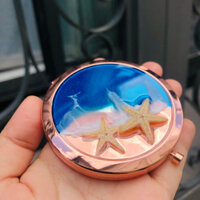 Gương tròn mini cầm tay handmade sao biển thật (thêm tên theo yêu cầu) DIY Epoxy resin quà lưu niệm Lilande Hand mirror