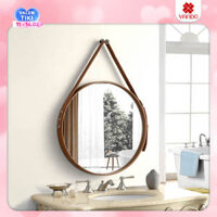 Gương Tròn Treo Tường Dây Da Siêu Đẹp VANDO D40cm - Màu đen - D40 cm