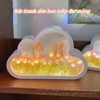 Gương vườn hoa Tulip DIY Cloud Tulip, đèn led trang trí để bàn kiêm nghệ thuật ( Mẫu đã được gắn sẵn hoa bên trong)