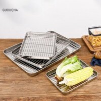 Guouqna Khay nướng bánh bằng thép không gỉ có giá đỡ dây Bánh nướng BBQ Chảo khay Tấm lò nướng Giá nướng Bánh nướng Dụng cụ nướng GUOUqna