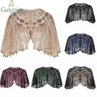 Gutgojo Khăn choàng sequin nữ, Trang trí đính cườm Áo choàng dạ hội cổ điển, Váy ngắn che đậy thanh lịch Phụ kiện lưới Flapper Khăn choàng dự tiệc cưới