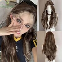 Gutgojo Tóc giả xoăn gợn sóng dài, Halloween trán ren màu nâu tóc vàng tổng hợp tóc giả, Fasion Phần giữa lông tơ tự nhiên Cosplay Lolita tóc giả mặc hàng ngày