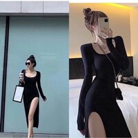 Gv đầm body thun dẻo xẻ tà dài- dài 115cm