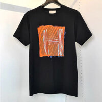 H HERMES2563 Tay Ngắn Mùa Hè Phong Cách Mới Trạm Châu Âu Tranh Sơn Dầu Graffiti H In Chữ Áo Thun Nam Cổ Tròn Tay Ngắn