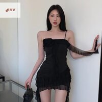 (H & V) Đầm Treo Một Vai Nữ Mùa Hè Ruy Băng Không Đều Eo Gợi Cảm Hông Áo Ngắn MỚI