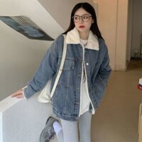(H149) Áo Khoác Jean Nữ Lót Lông Cổ Bẻ Phong Cách Hàn Quốc ❤️