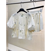 (H2) Set bộ áo +quần sooc thô tay bồng thêu hoa babydoll