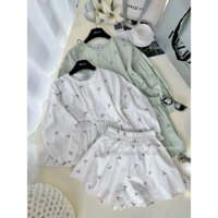 (H2) Set bộ áo thô thêu hoa babydoll