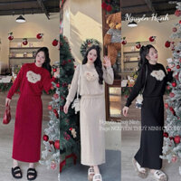 H2455  Sét len thỏ chân váy dáng dài áo đính chó xù nổi Set Màu như ảnh, hot lắm ce ơi Freesize
