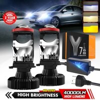 H7 H4 Bộ đèn pha LED với 3 màu sắc sáng ấm/trắng/vàng Đèn LED máy chiếu mini Ống kính ô tô/xe máy Đèn sương mù tự động