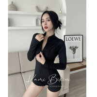 [HÀ NỘI] Bikini 1 mảnh khóa kéo cộc tay che khuyết điểm, Đồ bơi nữ khóa kéo bodysuit tay cộc dáng short kín đáo - Hàng m