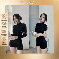 [HÀ NỘI] Bikini 1 mảnh khóa kéo cộc tay che khuyết điểm, Đồ bơi nữ khóa kéo bodysuit tay cộc dáng short kín đáo