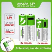 [HÀ NỘI] Bộ 2 pin tiểu AA, AAA sạc Type C với lõi Lithium dùng cho đồng hồ, khiển tivi, khiển quạt, khiển điều hoà