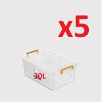 (Hà Nội) Bộ 5 thùng nhựa chữ nhật 30 Lít Duy Tân có quai cao cấp (Trong suốt)