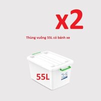 (Hà Nội) Combo 2 thùng nhựa 55 lít Duy Tân có bánh xe ( Hàng Chính Hãng)