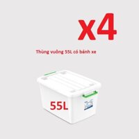 (Hà Nội) Combo 4 thùng nhựa 55 lít Duy Tân có bánh xe ( Hàng Chính Hãng)