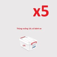 (Hà Nội) Combo 5 thùng nhựa đa năng 15 Lít có bánh xe Duy Tân (Hàng Chính Hãng)