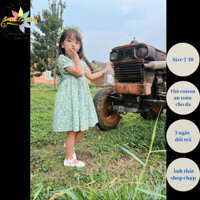 [Hà Nội]{FreeShip Extra}  Váy cho bé gái, đầm Smock Cô Nắng màu xanh cổ tròn xinh xăn cho bé gái 9-40kg