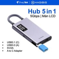 HAGIBIS Hub USB C màn hình LCD đa cổng 9-in-1, USB3.0 5Gbps, HDMI 4K/60Hz, PD 100W