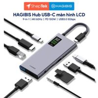 HAGIBIS Hub USB C màn hình LCD đa cổng 9-in-1, USB3.0 5Gbps, HDMI 4K/60Hz, PD 100W