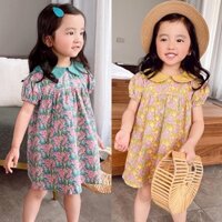 *HAHA GIRL*Summer Korean Style Baby Girl Children Kids Fashion Casual Loose Cute Printed Puff Sleeve Doll Collar Dress