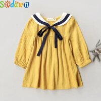 Hài Hước Gấu Bé Gái Màu Trơn Thủy Thủ Phù Hợp Với Thắt Nơ Thời Trang Trẻ Em Váy Công Chúa