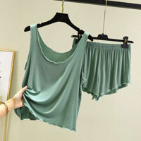 Hai mảnh Modal Camisole Nữ Mùa Hè Mỏng Rời Kích Thước Lớn Thường Ngày Loungewear Bộ Đồ Ngủ Quần Short Phù Hợp Với