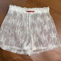 Hai mảnh Ren Trắng Hương Thảo Mặc Quần Lót Rộng Sọc Xanh Eo Cao Ôm Hơn Nhìn Chữ a Quần Bên Ngoài Mặc Quần Short 6.19