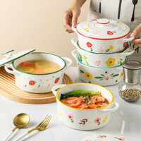 Hai tai gốm sứ bát súp lớn có nắp đậy bát gia đình có nắp bát bát sứ bát súp chậu