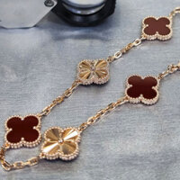 Haihoanghiluxe - Lắc Tay Van 18k Dạng Chuỗi Hoa 4 Cánh Đỏ Mệnh Thổ, Mệnh Hỏa - Thiết Kế  tỉ lệ 1:1