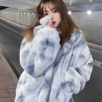 Haining Mùa Đông Cao Cấp Rex Rabbit Fur Tie-Dye Áo Khoác Nam Nữ Kích Thước Lớn Ấm Dày Áo Khoác Cotton Phiên Bản Hàn Quốc Stand-Up Co