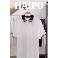 HAIPO081- Áo Polo nam trắng trơn phối cổ đen nâu, vải poly cá sấu, co dãn 4 chiều