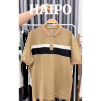 HAIPO097- Áo Polo nam màu nâu, phối ngang sọc đen trắng , vải poly cá sấu, co dãn 4 chiều